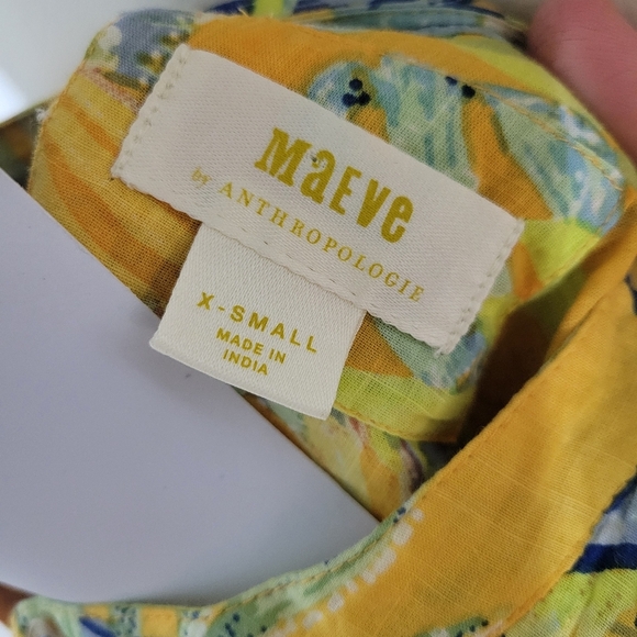 Anthropologie Maeve Puff-Sleeved Floral Butterfly Parrot Buttondown Shirt XS - Picture 2 of 11